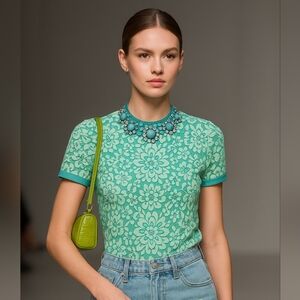 MARCIANO Chic Teal Floral Lace Top